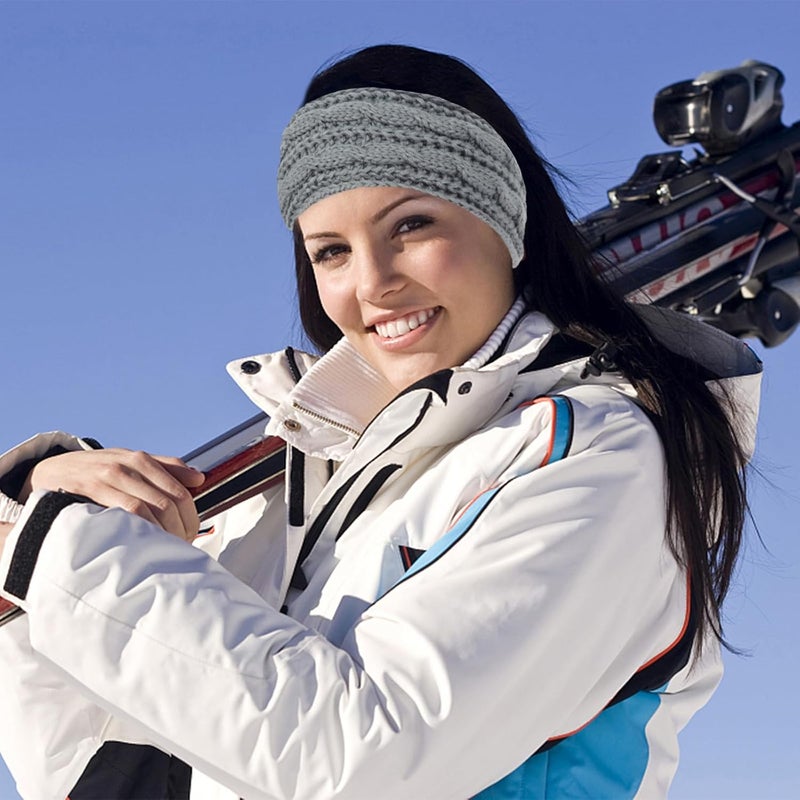 Cavetee Winter Headbands for Women, 2 Pieces Hairband Ear Muffs, Soft Wool Elastic Headband with Lined Plush Fleece, Crochet Ear Protector Bandana for Women Girls - Image 3